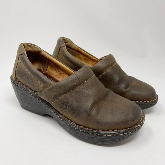 Born Brown Leather Clogs Women’s Size 7 Comfort Slip In Shoes - Picture 3 of 12
